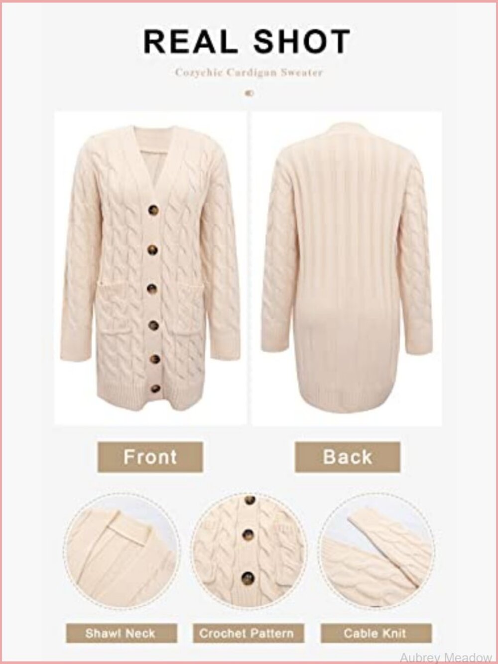 Long Sleeve Cable Knit Cardigan with Pockets - Picture 6 of 7